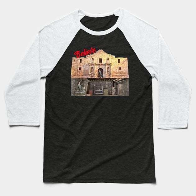 THE ALAMO SECRET BASEMENT Baseball T-Shirt by Cult Classics